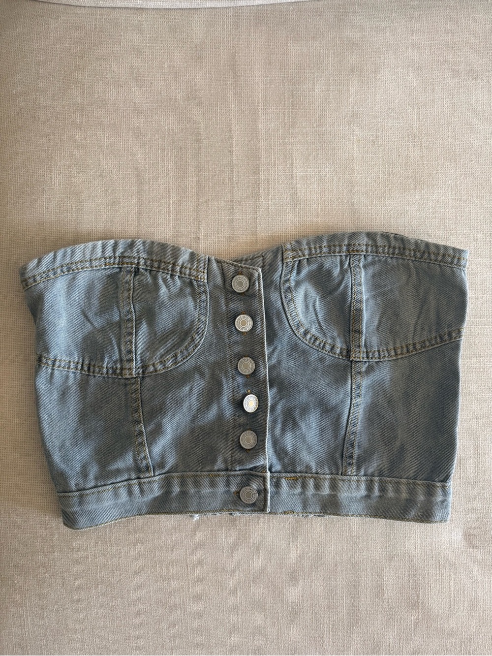 Light Wash Strapless Denim Top